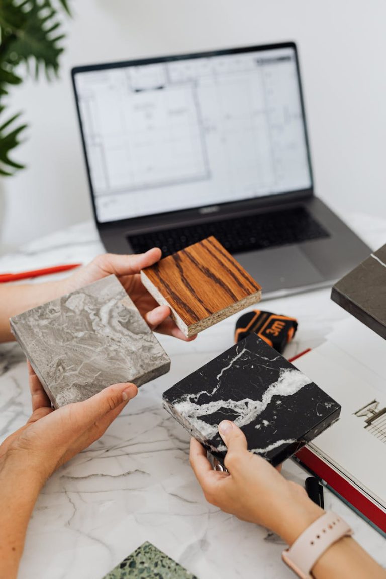 people holding tile samples